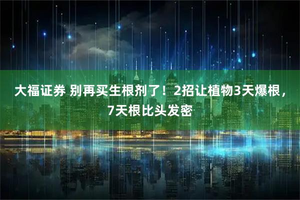 大福证券 别再买生根剂了！2招让植物3天爆根，7天根比头发密
